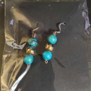 Turquoise and Gold Beaded Earrings